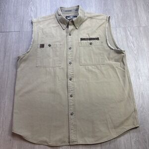 Vintage Harley Davidson Button Vest Men's XL Khaki Beige Embroidered Y2K 2008